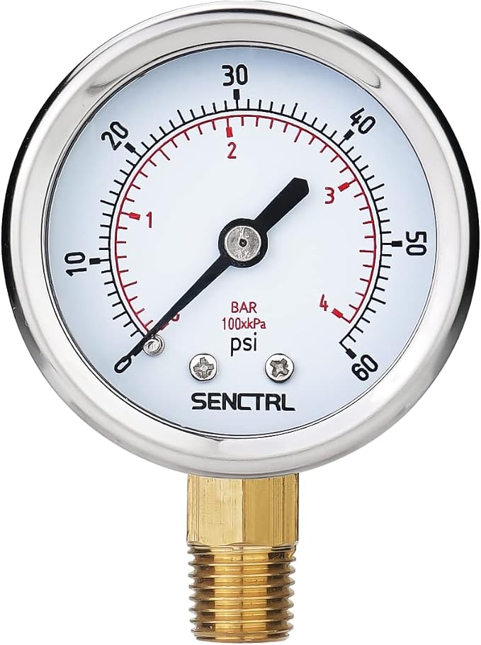 0-60 Psi Pressure Gauge, 2" Dial, 1/4 Npt Lower Mount, Waterproof, Stainless Steel Case, for Swimming Pool Filter Pump Spa Water Air MTB Tire Pressure Test