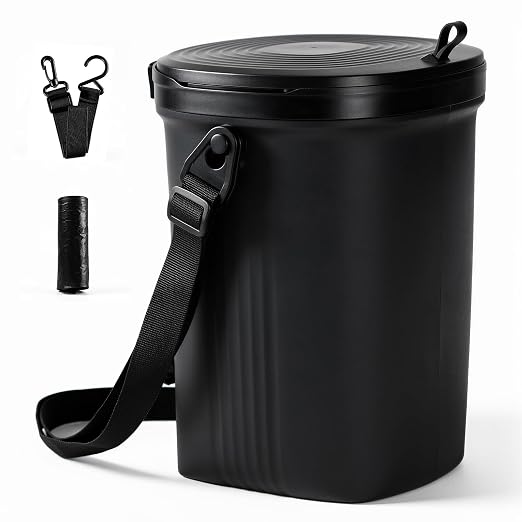 Trash Can for Car Garbage with Lid, Leakproof 100% Silicone Car for Vehicle, Sedan, SUV, Van, MPV & Truck, 2 Gallon Waterproof Auto Waste Bin for Back Seat, Odor-Sealing Vehicle Organizer, Black