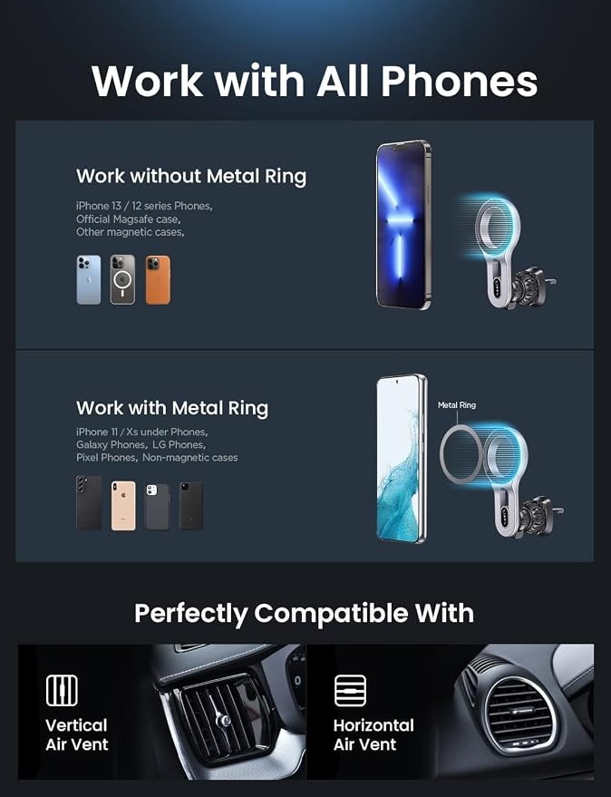 for MagSafe Car Mount, 2026 Magnetic Phone Holders for Car Air Vent Phone Mount [Ultra-Magnetic] Hands Free Cell Phone Holder Car Accessories for Men Women fit iPhone 17 16 15 14 13 Pro-Silver