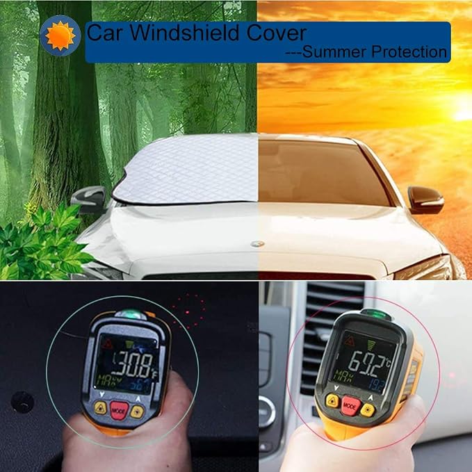 Car Windshield Cover, Heavy Duty Thick Protective Windscreen Cover - Snow Ice Frost Sun UV Dust Water Resistent - Pefect Fit for Cars SUVs All Years Summer/Winter