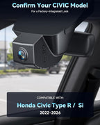 Front 4K & Rear 1080P STARVIS 2 Dash Cam for Honda Civic, Dual Channel Camera with Loop Recording, Gravity Sensor, WiFi & App, Plug & Play