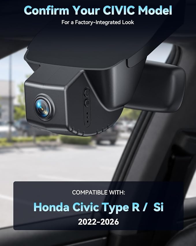 Front 4K & Rear 1080P STARVIS 2 Dash Cam for Honda Civic, Dual Channel Camera with Loop Recording, Gravity Sensor, WiFi & App, Plug & Play