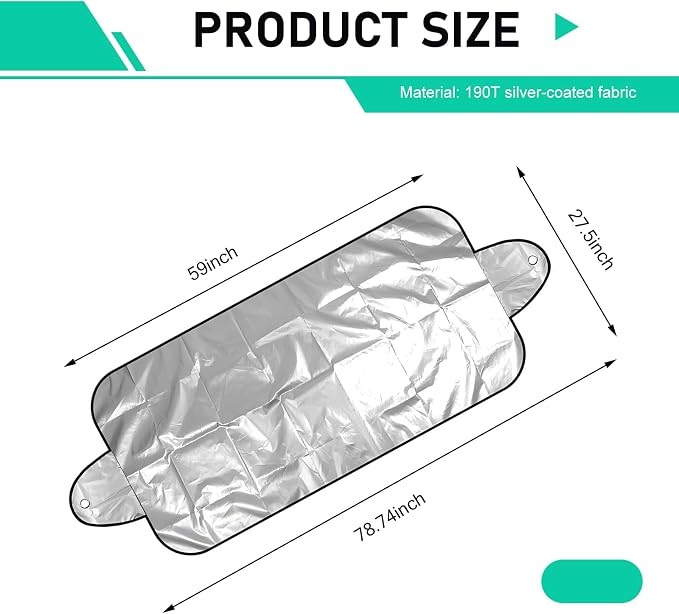 Car Windshield Sun Shade, Foldable Front Windshield Sunshade, 59" x 27.5" 190T Coated Cloth Car Window Covers, Against Snow, Ice, Frost, Dust, Sun, Universal for Most Cars (Silver)