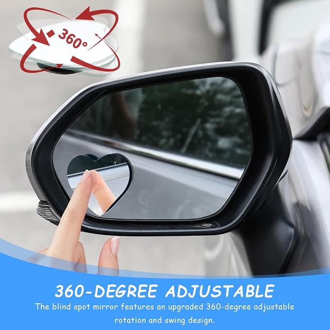 2PCS Heart Shaped Blind Spot Mirrors for Cars, Side Mirror Blindspot, HD Glass Frameless Convex Rear View Mirrors, 360 Degree Wide Angle Side Rear View Accessories Fit for Sedan SUV Truck