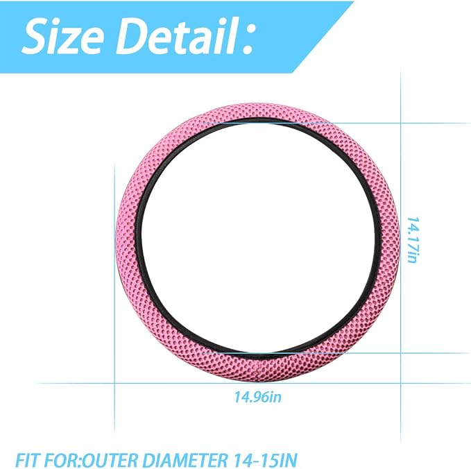 Moly Magnolia Elastic Stretch Steering Wheel Cover, Universal 15 Inch Auto Steering Wheel Cover, Microfiber Breathable Ice Silk, Anti-Slip, Odorless,Warm in Winter and Cool in Summer (Pink)