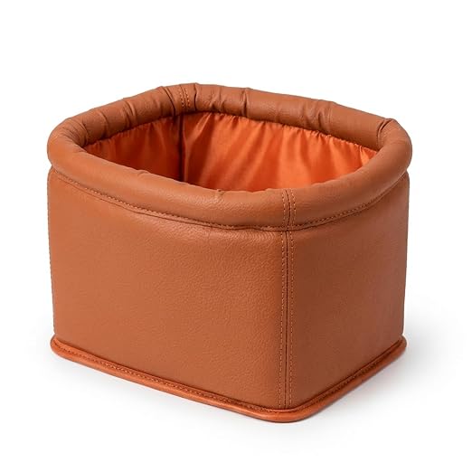 Leather Car Trash Can, Luxury Car Organizer, Leakproof Garbage Can for Car and Trucks, Orange