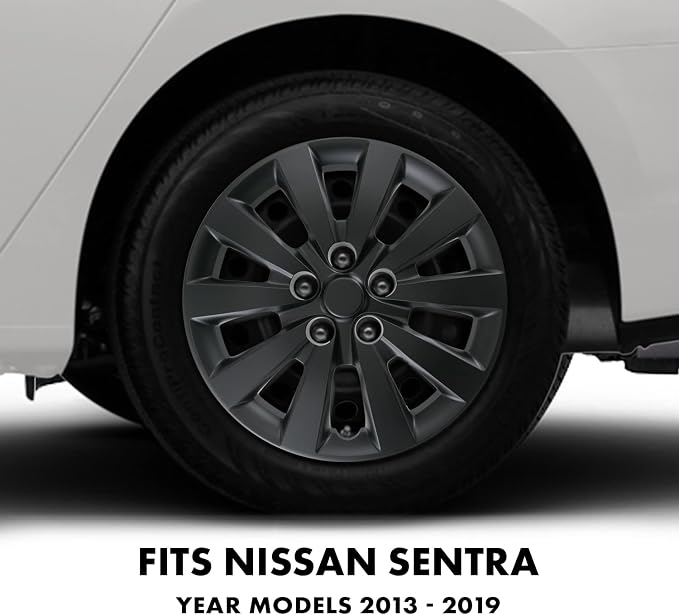 16-Inch Hub Caps Replacement for 2013-2018 Nissan Sentra, Replacement Wheel Covers (Set of 4, Matte Black)