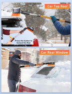 49" Extendable Squeegee Snow Brush and Ice Scraper for Car Windshield & Windows | 270° Telescopic Snow Broom with Pivoting Squeegee | Heavy Duty Car Snow Removal Tool for SUV, Truck & Car