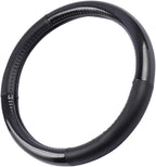 Carbon Fiber Steering Wheel Cover White Vinyl with Fiber Accent - Black Carbon, 14.5-15 inch