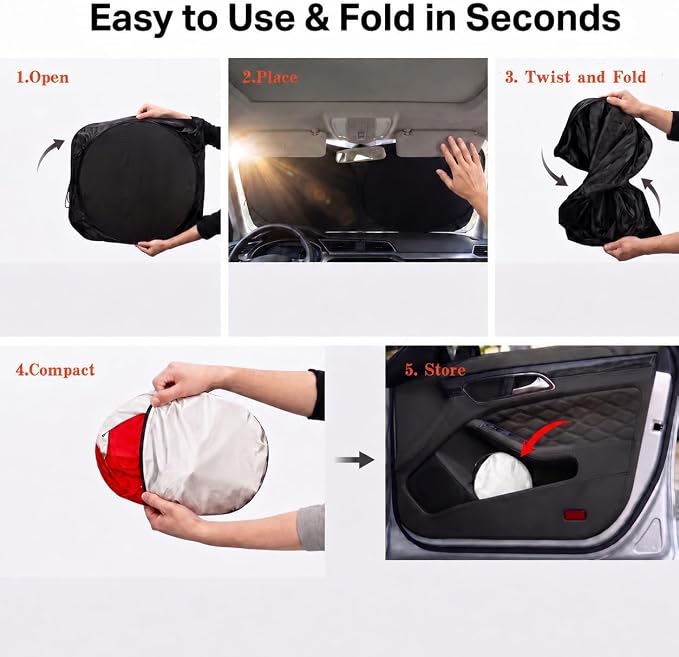 Car Windshield Sun Shade, Universal Fit Compact Sedan SUV, Angry Red | 59 x 27.5" Car Sun Visor, Foldable Front Window Sunshade, UV Heat Protection, Cute Eyes Series