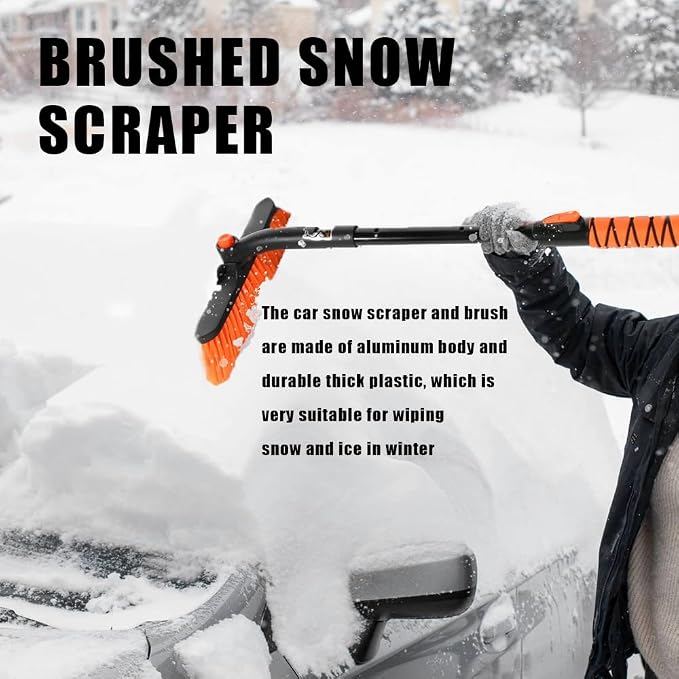Snow Brush and Ice Scrapers for Car Windshield, Car Scraper Snow Clearing Brush, 2-in-1 Detachable Snow Removal Tool with Ergonomic Foam Grip Winter Accessories for Cars, Trucks, SUVs