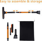 Set 41" Length Snow Brush Ice Scraper with Extendable Handle w/Foam Grip, Orange Black Silver, 180° Pivoting Head, Storage Bag, for Car Windshield Auto Truck SUV Home Use Winter Christmas
