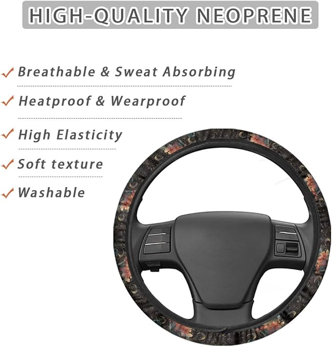 Steering Wheel Cover Vintage Horse Hibiscus Flower Pattern Full Surround Auto Steering Wheel Protector with a Diameter of 15" Steering Wheels Accessories for Car SUV Van Truck