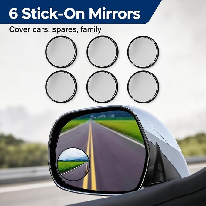 6-Pack Convex Blind Spot Mirrors 2 Inch Wide Angle Adhesive Car Side Rear View Mirror for Enhanced Safety