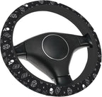 Gothic Skull Cat Steering Wheel Cover for Women, Cute Breathable Anti Slip Stretch Neoprene Car Protector Accessories Universal 15 Inch-Black (Tarot, Spell Book)