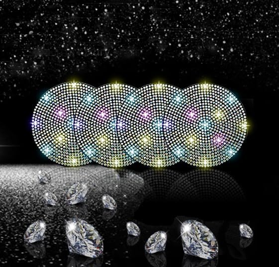 4pcs Bling Car Cup Holder Coaster, 2.75 inch Anti-Slip Shockproof Universal Fashion Car Coasters Insert Bling Crystal Rhinestone Automotive Interior Accessories for Women (4 pcs, Multicolor)