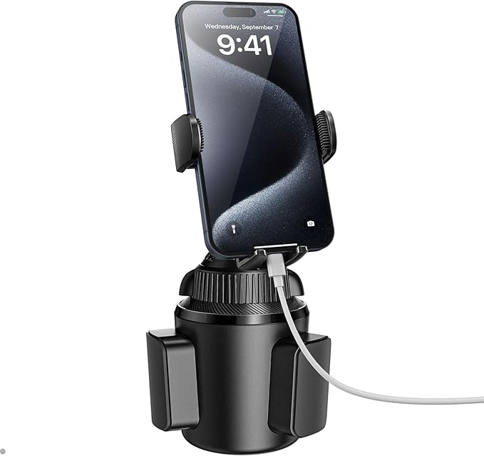 Universal Car Cup Phone Holder | Quick Extension Long Arm | 360° Swivel | Adjustable for iPhone, Samsung, Google, and All Smartphones | Stable & No Shake Design