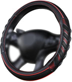 car Steering Wheel Cover Faux Leather Massage Universal fit 3D Honeycomb Hole Anti-Slip Sporty 15 Inches (Red Black)