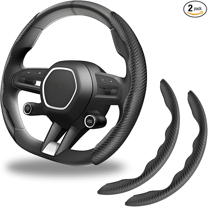 2pcs Carbon Fiber Anti-Skid Steering Wheel Cover, Anti-Skid Steering Wheel Cover/Segmented Steering Wheel Protector/Car Interior Accessories for Men/Women - Durable(Black)