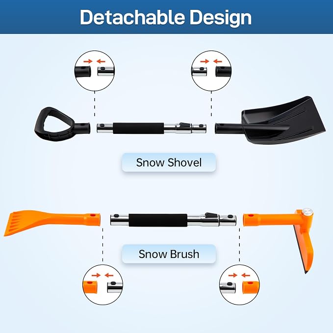 49.2" Car Snow Brush and Ice Scraper for Car Windshield, 3-in-1 Extendable Snow Shovel with Wide Head,180° Pivoting Snow Brush Head and Fpam Grip, Durable Snow Remover for Car Auto Truck SUV
