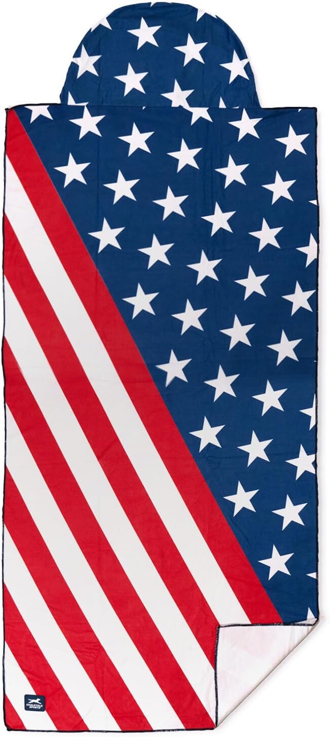 Car Seat Towel Cover – Hooded Moisture-Wicking Microfiber Seat Protector – 30" x 60" – for Runners and Outdoor Enthusiasts – Patriotic