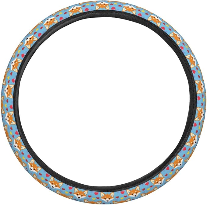 Fox Rainbow Love Steering Wheel Covers Anti-Slip Elasticity Car Accessories Steering Wheel Protector Universal 15 Inch for Cars SUV Vehicle Truck