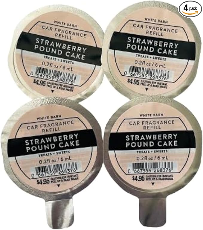 Bath and Body Works 4 Pack Strawberry Poundcake Scentportable Car Fragrance Refill Oz.
