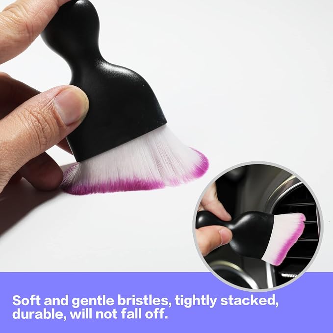 Car Interior Detailing Brush,Soft Bristle Cleaning Brush Car Detailing Brush Dusting Brush,Car Interior Cleaning Tool,Auto Detail Brush Car Dash Duster Brush (Black&Purple with Cap)