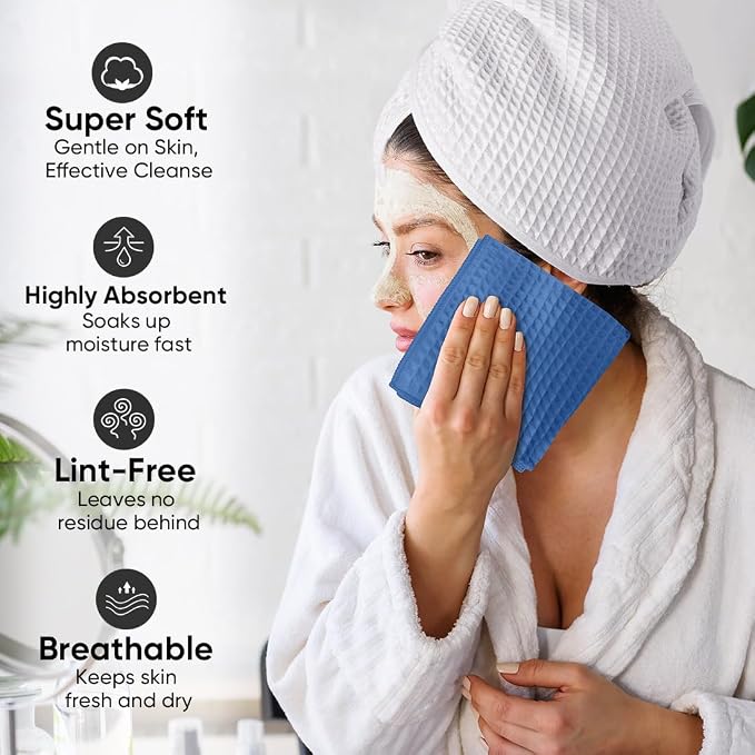 Waffle Weave Microfiber Towel, 10 Pack Lint Free Cleaning Rags, 12 x 12 Inches Barista Towels, Reusable Microfiber Cleaning Cloth for Household, Kitchen, Glass and Window, Blue