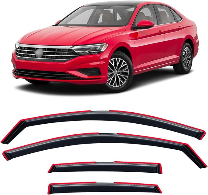in-Channel Rain Guards for Volkswagen (VW) Jetta 2019-2026, Window Visor Shields Vent Deflector Shade Wind Dark Smoke 2020 2021 2022 2023 2024 2025 19 20 21 22 23 24 25 26, Tape-On Inside-Mount, 4PCS