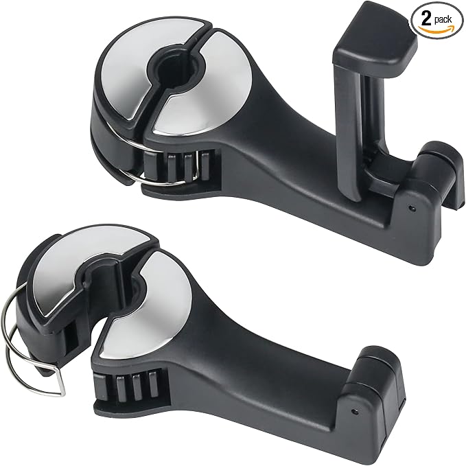 Upgraded 2 Pack Car Headrest Hidden Hook 2 in 1 Car Seat Hooks with Phone Holder for Purse, Backpacks,Toys,and Even Bottle Storage Organizer (Silver)