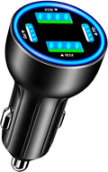 USB C Car Charger, 4-Port 90W Dual USB-C + USB-A Car Power Adapter, 4 in 1 PD/QC Type-C Fast Car Charging Cigarette Lighter for iPhone 17 17 Pro Max 16 15 14 13 12 11/Galaxy S25 S26/Pixel/iPad