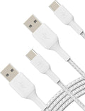 BoostCharge Braided USB-C to USB-A Charging Cable (3.3ft/1M) for iPhone 17 & 16 Series, Samsung Galaxy S25 Series, Google Pixel 10, iPad Pro, Nintendo Switch 2, Carplay, & More - White (2-Pack)