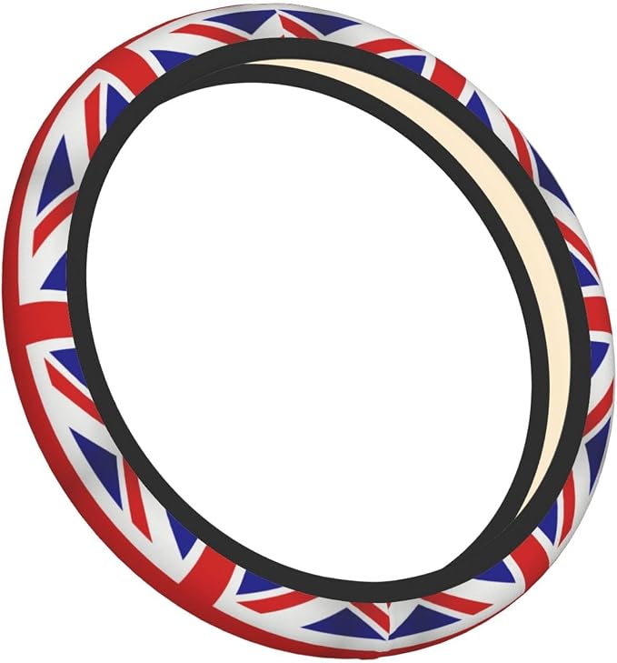 Elastic UK Flag Car Steering Wheel Cover Protector Upgrade Thicken,United Kingdom Union Jack Red,Stretchy Soft Car Accessories Interior Decor for Diverse Cars Truck SUV Men Women Universal 15 Inch