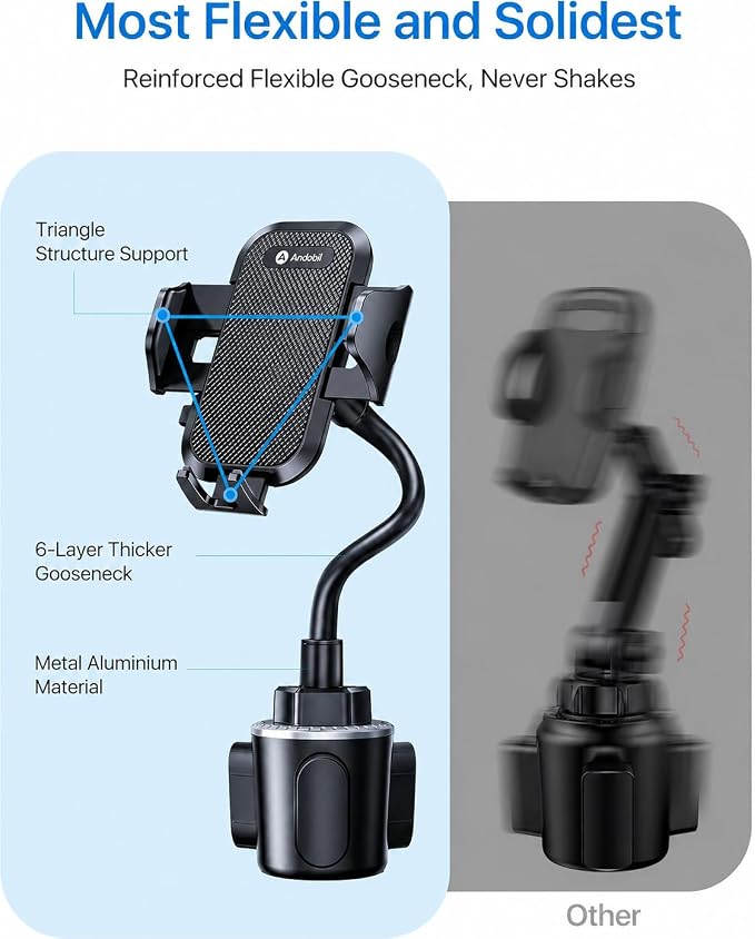 Military-Grade Cup Holder Phone Holder, [Solidest Metal Gooseneck] Universal Cup Phone Holders for Your Car Truck Golf, 360° Adjustable Cup Holder Cell Phone Mount for iPhone Samsung Google