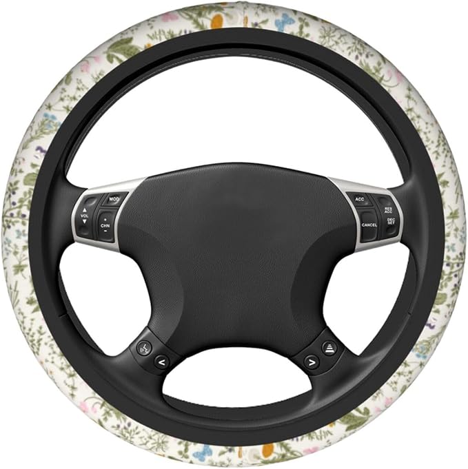 Flowers Colorful Floral Spring Steering Wheel Cover Car Accessories Cute for Women Girls Girly Universal 15 Inch Neoprene Auto Interior Decor Anti Slip Car Truck Protector