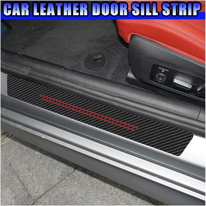 Car Door Sill Protector, Anti-Scratch Automotive Doors Threshold Strip Sticker, Waterproof Auto Door Entry Edge Guard, Carbon Fiber Decoration Trim Cover for Car, SUV, Truck (Red-4PCS)