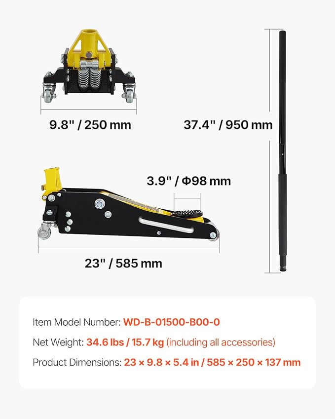Low Profile Floor Jack 1.5 Ton (3300 LBS), Aluminum and Steel Race Ground Elevator with Dual Pistons Quick Lift Pump Auto Repair Car Maintenance, Lifting Range 3-3/20"-14-10/27"