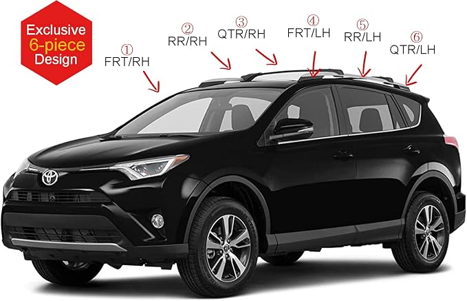 AUTOCLOVER Tape-On Rain Guards Window Visors 6 Pcs Set for Toyota Rav4 2013 2014 2015 2016 2017 2018 / Window Deflectors, Out-Channel Vent Shades (Smoked)