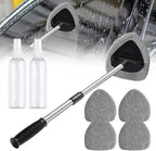 Car Windshield Cleaning Tool Set, Interior Exterior Auto Glass Cleaner Kit with Detachable Handle, 4 Reusable Microfiber Pads, Extendable Wiper Brush for Cars Trucks Home (Grey)