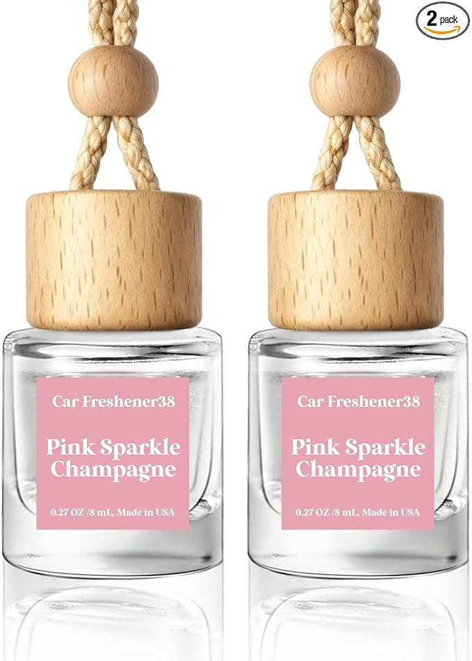 Car Air Freshener Diffuser 2 Pack Hanging Air Freshener Diffuser - Pink Sparkle Champagne Fragrance Oil Air Diffuse r for Car, 45+ Days Long Lasting Fragrance Made in USA (P38)