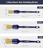 Car Detailing Brush Set, 3 Pack Ultra Soft Boars Hair Detailing Brushes for Leather Seat Air Vents Engine Bay, Auto Detail Brushes Car Detailing for Interior Exterior, Indigo