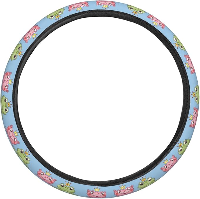 Cartoon Cute Frog with Crown Steering Wheel Covers Anti-Slip Elasticity Car Accessories Steering Wheel Protector Universal 15 Inch for Cars SUV Vehicle Truck
