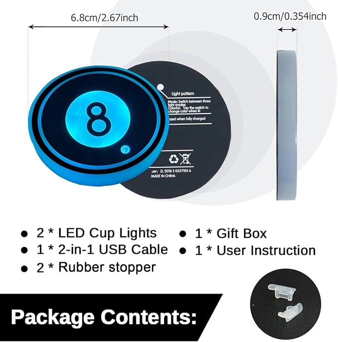 2PCS LED Car Cup Holder Lights, Light up Car Coasters for Cup Holders 7 Color-Changing Light Up Cup Holder Insert Coasters, Waterproof Car Accessories for Teens, Car Gifts for Men & Women