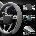 Nappa Leather Steering Wheel Cover,Elegant Diamond Checkered Design, Non-Slip wear-Resistant, Enhance Driving Comfort, Suitable for Steering Wheel Diameter 14 1/2‘-15’ Models.Black Gray