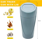 Car Trash Can Bin with Lid, Leakproof Portable Garbage Trash Bin Mini Cup Holder Organizer, Automotive Interior Dustbin Multipurpose Storage Container for Car Home Office (Black Green)