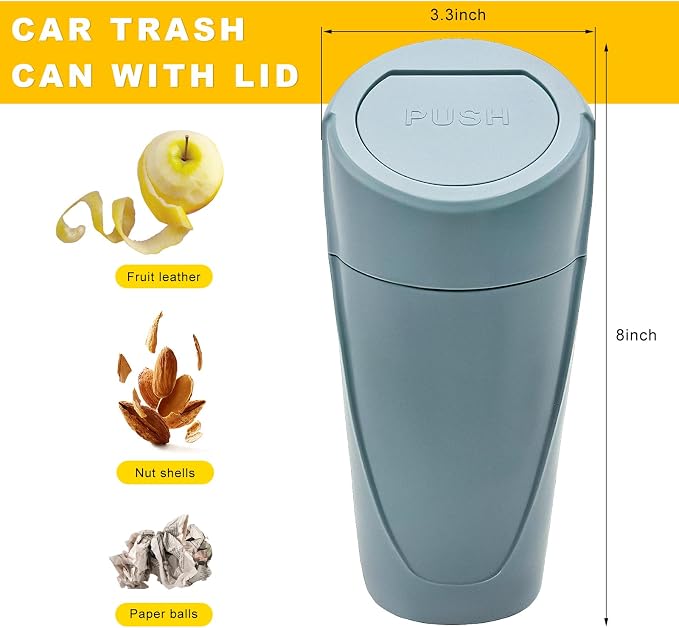 Car Trash Can Bin with Lid, Leakproof Portable Garbage Trash Bin Mini Cup Holder Organizer, Automotive Interior Dustbin Multipurpose Storage Container for Car Home Office (Black Green)