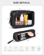 2Pack Clear Makeup Bags, Portable Clear Makeup Brushes Bag Case Travel Car Accessories Essentials,Slim Makeup Pouch for Purse for Women (2Pack-Black Set)