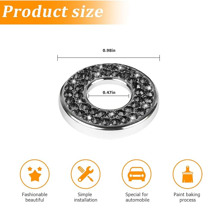 4 Pcs Bling Car Inner Door Lock Covers, Crystal Pull Rod Bolt Stickers, Sparkly Rhinestones Auto Door Bolt Decorations, Vehicle Lock Pin Cap Decors for C Class C200L GLC260 C260L (Black)