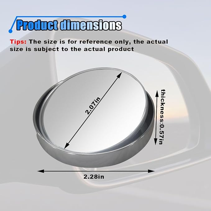 4PCS Car Blind Spot Mirror, 360° Wide Angle Convex Mirrors with Adjustable Frame, 2" Round Rear View Mirror, Adhesive HD Glass Side Mirror for Most Cars Trucks SUVs (Silver)
